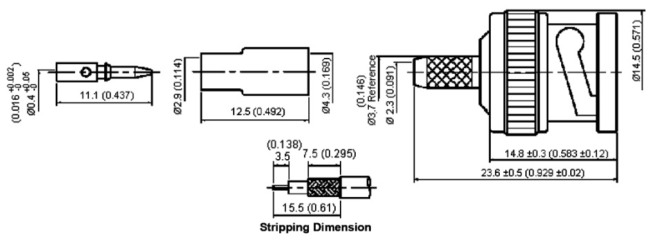 bnc male connector for rg179